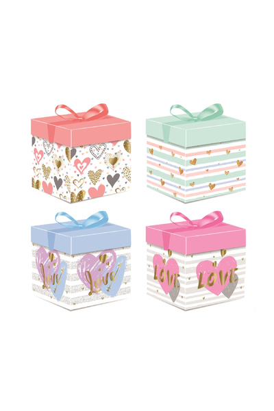 Mirific Party Set de 4 cutii cadou multicolore, 15 x 15 x 15 cm, diverse mode...