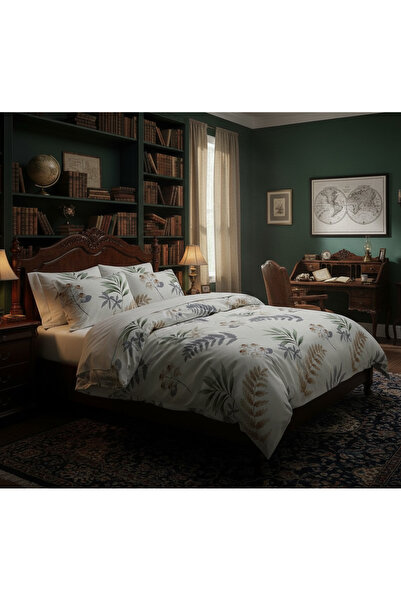 Brava Casa Nature's Embrace Bed Linen, 6 Pieces, White with Leaves, Elegant, Modern, BravaCasa