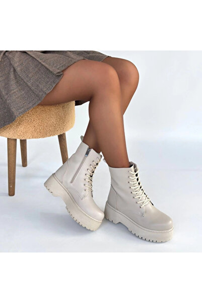 KAZAX Jonni Beige Leather Lace-Up Boots - Lisinya