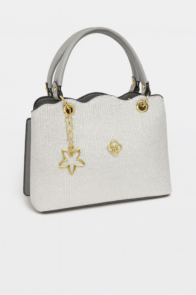 PefyBaby 2 Compartments, Fully Lined, Adjustable Long Strap Shoulder and Handbag, Silvery Silver Gray