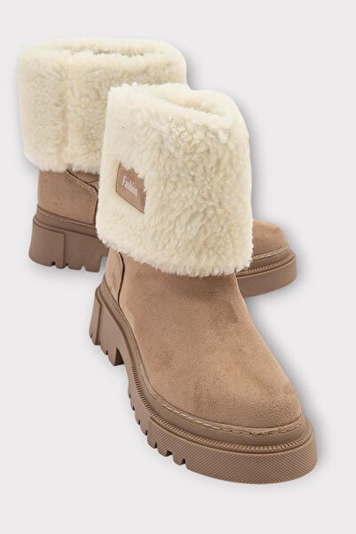 Liger Γυναικείες μπότες με χοντρή σόλα από σουέτ με γούνα ΜΠΕΖ