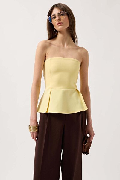 Maxi modena Pleated Strapless Yellow Blouse