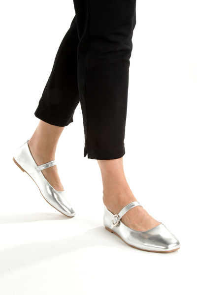 LUNA SHOES Balerini Mary Jane argintii metalici pentru femei - pantofi de zi cu zi, eleganti și strălucitori