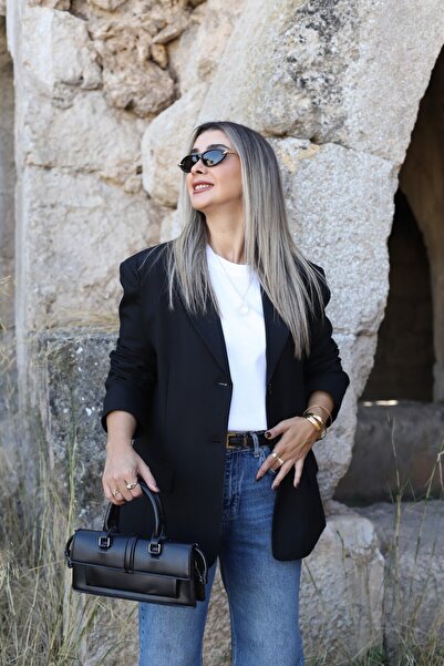 bytugcekaya Black Oversized polyviscose blazer jacket