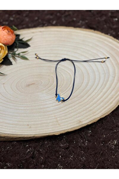 golden takış سوار مكرامية بخيط أسود مع فراشة زرقاء