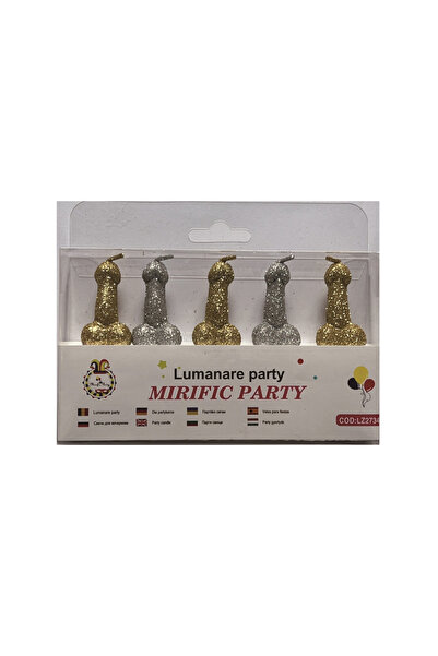 Mirific Party Set of 5 funny cake candles, gold, silver, PPLZ2734