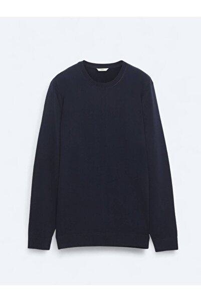 Kip Navy Blue Crew Neck Plain Knit Sweater