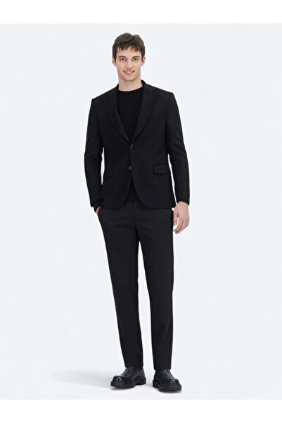 Kip Black Straight Modern Fit Wool Blended Jacket