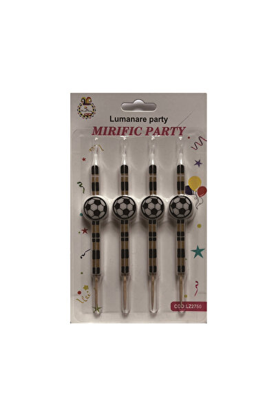 Mirific Party Set de 4 lumânări pentru tort, albe și negre, 14 cm, fotbal