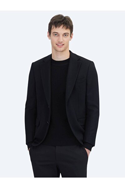 Kip Black Straight Modern Fit Wool Blended Jacket