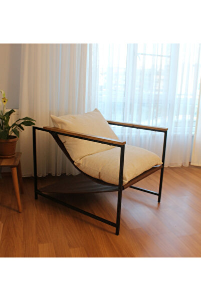 SLLER Modern Tasarım Portatif Metal İskeletli Berjer Ahşap Kol Detaylı Zarif ve Şık Tasarım Berjer