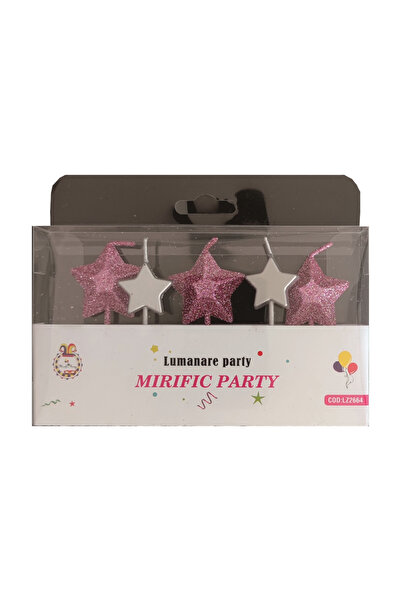 Mirific Party Set de 5 lumânări pentru tort - argintii și roz cu sclipici, 5 ...