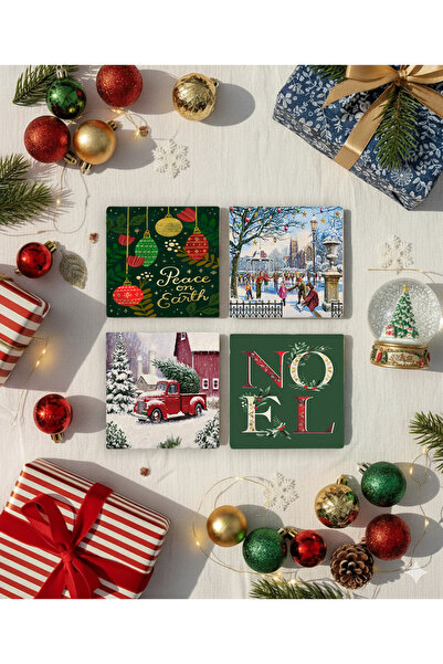 Creatick Design New Year's Themed Stone Coasters, New Year's Gift, Set of 4, ...