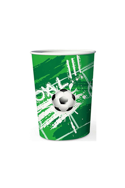 Mirific Party Set of 8 paper cups, green/white/black, football theme (PPPZ7406)