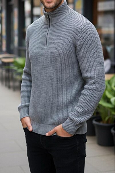 Oksit Nex Half Zipper Mock Neck Thick Men's Sweater