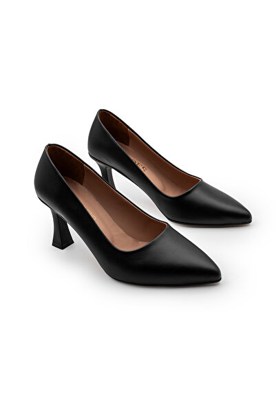 Modaarmada Black Leather 7 cm Goblet Heel Women's Stiletto