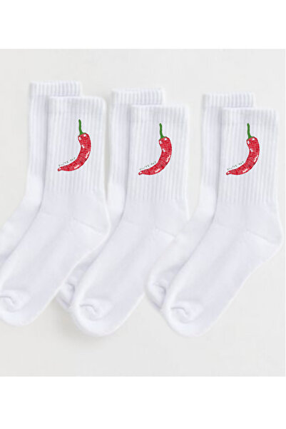 Tubinyoo جوارب بيضاء اللون باللون الأحمر الفلفلي مطبوع سوكيت