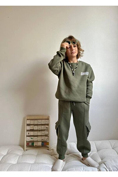 Jolly Kids Boy's Cargo Pocket Piece Winter Sweatshirt Set with Tracksuit