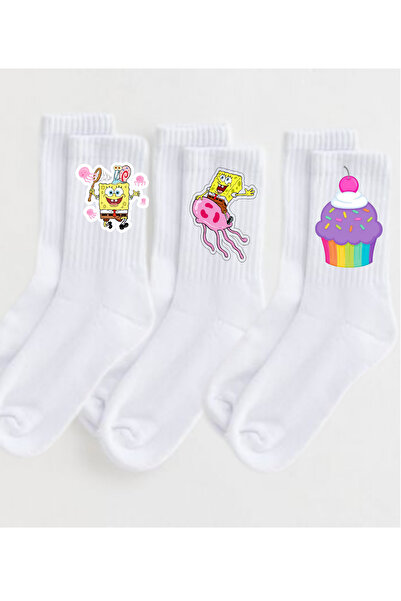Tubinyoo جوارب سبونج بوب وكاب كيك باللون الأبيض مطبوع