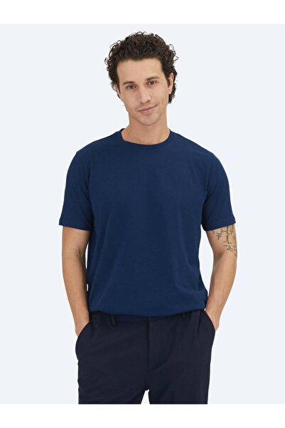 Kip Navy Blue Plain Crew Neck 100% Cotton T-Shirt