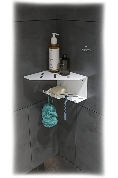 alfams by fmsa رف حمام معدني للزاوية، منظم دش من الفولاذ المقاوم للصدأ باللون...