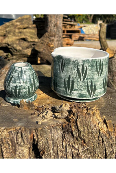 Aybal Organik Özel Yapım Seramik Matcha Kasesi Mavi Motifli