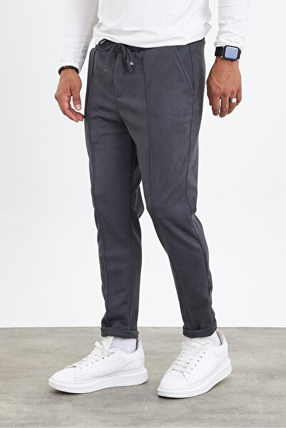 MADZEYMODA New Season Men's Suede Double Leg Detail Gray Trousers Mz22036