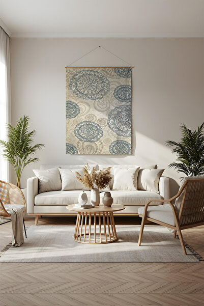 Etnik Dekor Blue-Beige Lace Patterned Wall Covering