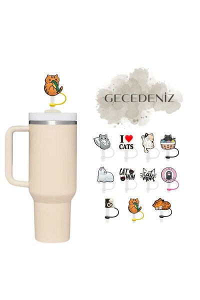 GECEDENİZ Thermos Compatible Straw Stopper Sarman with Fish Cat