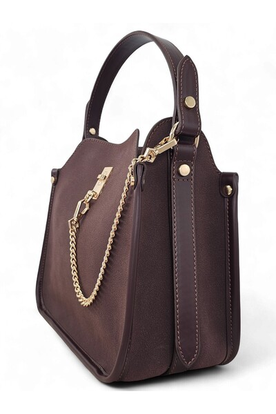 Evident Brown Nubuck Chain Accessory Detailed Hand & Shoulder Women's Bag
