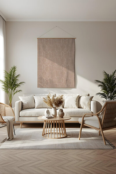 Etnik Dekor Milky Brown Striped Patterned Wall Covering