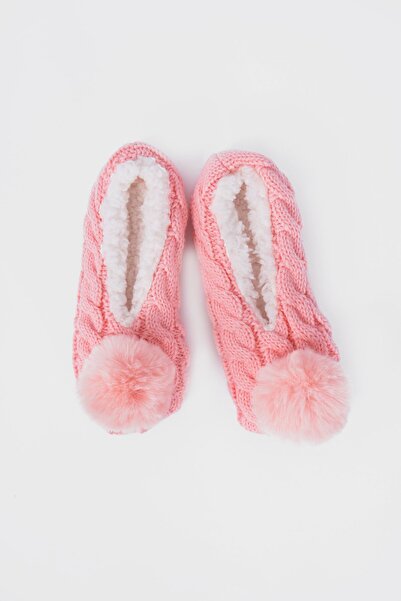TOP TO HEEL Pompom Detailed Plush Inside Non-Slip Ballerina Home Socks / Home...