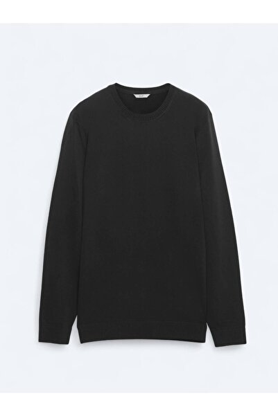 Kip Black Crew Neck Plain Knit Sweater