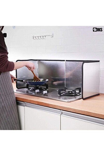 stuffix SIKS XL Metal Stove Splash Guard Plate, Foldable 4-Panel, Easy to Clean, 135x31 cm, Silver