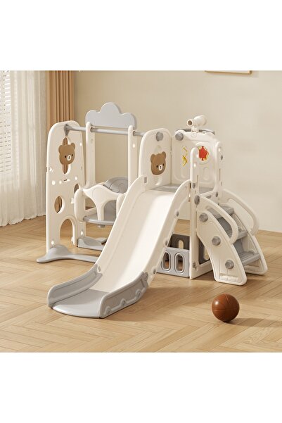 FULLJOY 3-in-1 Slide and Swing Set with Basketball Hoop for Kids, Indoor and Outdoor Playground Set for Toddlers