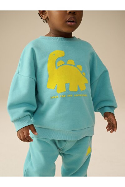 Next Baby Cotton Green/Yellow Dino Jersey Sweatshirt Long Sleeve Bottom Top Set