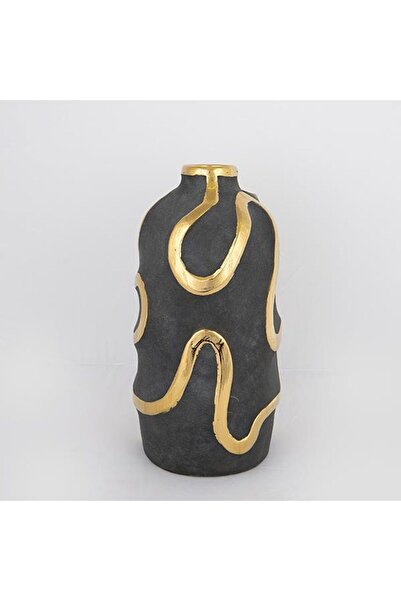 EUROLAMP Ceramic Vase H35.5 cm Dark Gray-Gold