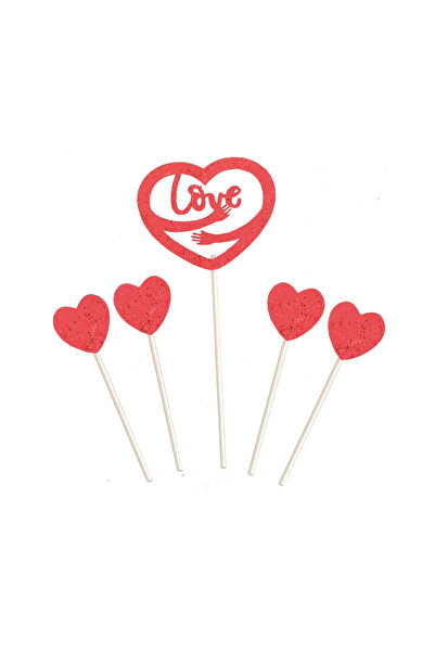 Mirific Party Red cake topper set, glitter, heart, "love"