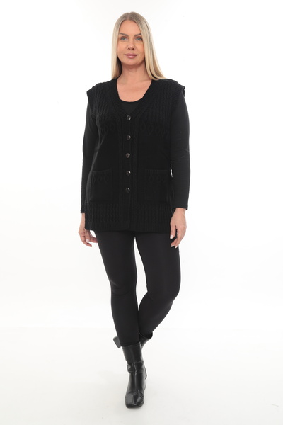 İKSUN Women's Buttoned Pocketed V-Neck Knitted Wool Mother Knitwear Winter Vest