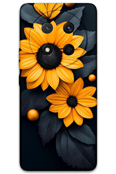 MRCİLETİSİM غطاء خلفي لهاتف هواوي هونور ماجيك 7 لايت بنمط HD مطبوع - زهرة سوداء