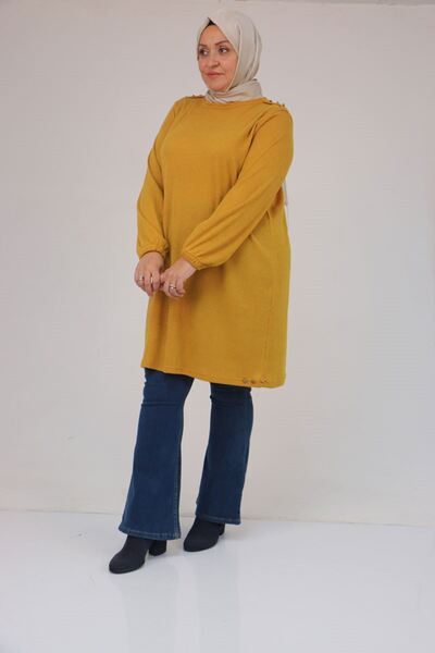 Eslina 58155 Plus Size Mir Tunic with Elasticated Sleeves and Rivets - Mustard