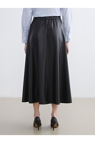 LC Waikiki Lcw Modest Buy Elasticated Leather-Look Flared Skirt