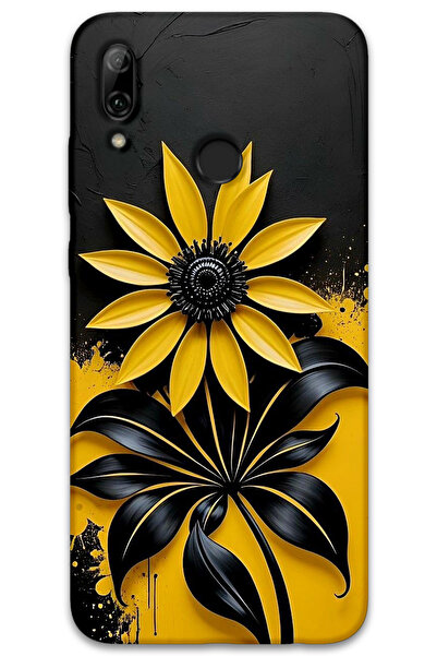 MRCİLETİSİM غطاء خلفي لهاتف هواوي بي سمارت 2019 بنمط HD مطبوع - زهرة صفراء سوداء
