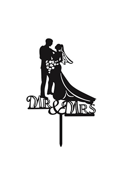 Mirific Party Decor negru pentru tort, 180 x 116 x 1,5 mm, „domnul și doamna”