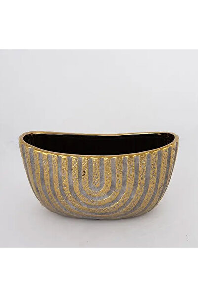 EUROLAMP Decorative Bowl H12 cm Gray Concrete-Gold