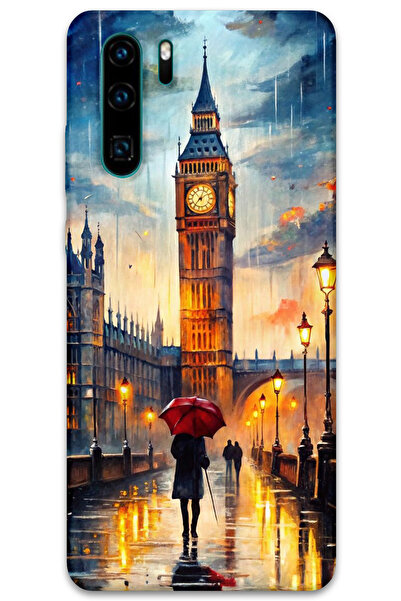 MRCİLETİSİM غطاء خلفي لهاتف هواوي P30 Pro بنمط HD مطبوع - برج الساعة