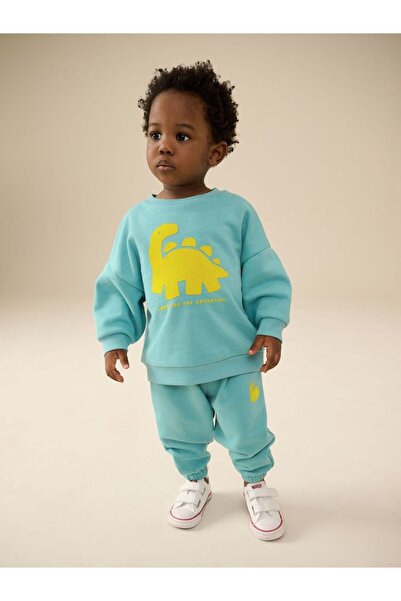 Next Baby Cotton Green/Yellow Dino Jersey Sweatshirt Long Sleeve Bottom Top Set