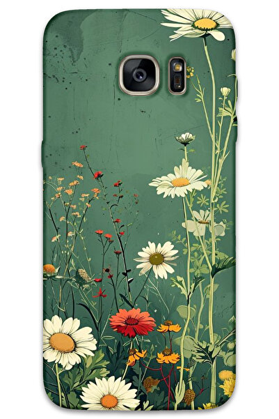 MRCİLETİSİM غطاء خلفي لهاتف سامسونج جالاكسي S7 إيدج HD Pattern مطبوع - ديزي أخضر