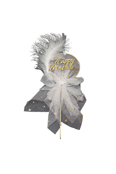 Mirific Party Gold and silver glitter cake topper, 12×9 cm, happy birthday, QT9869