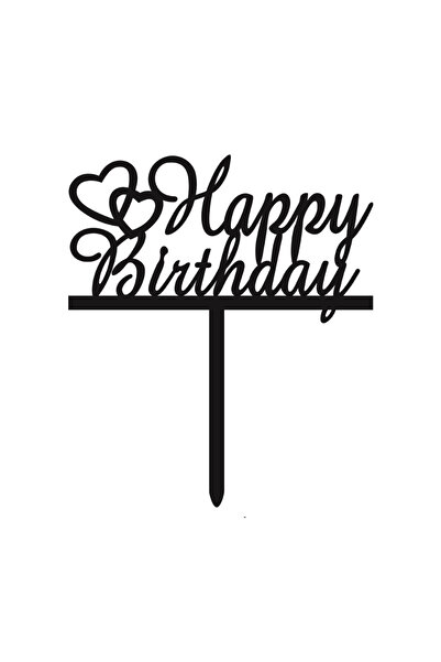 Mirific Party Black cake topper, 150 x 130 x 1.5 mm, heart, "happy birthday"